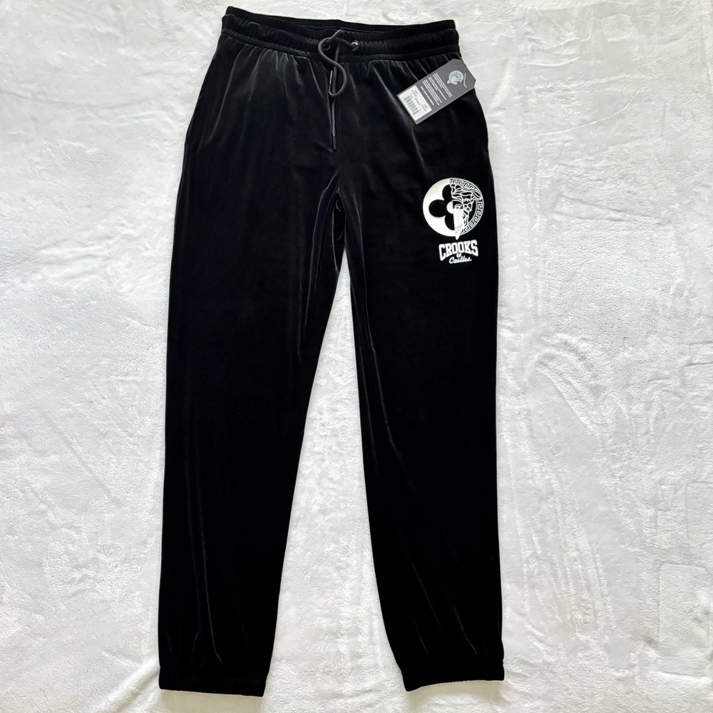 CROOKS & CASTLES Unisex Black Velour Drawstring Waist Jogger Pants--NWT--M